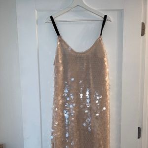 Zara Sequins Midi Nude Dress